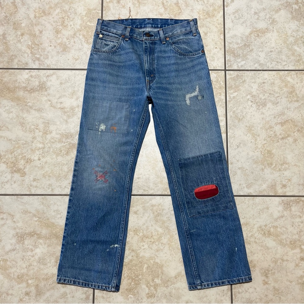 Levis 501 Patchwork Button Fly Blue Denim Jeans M… - image 1